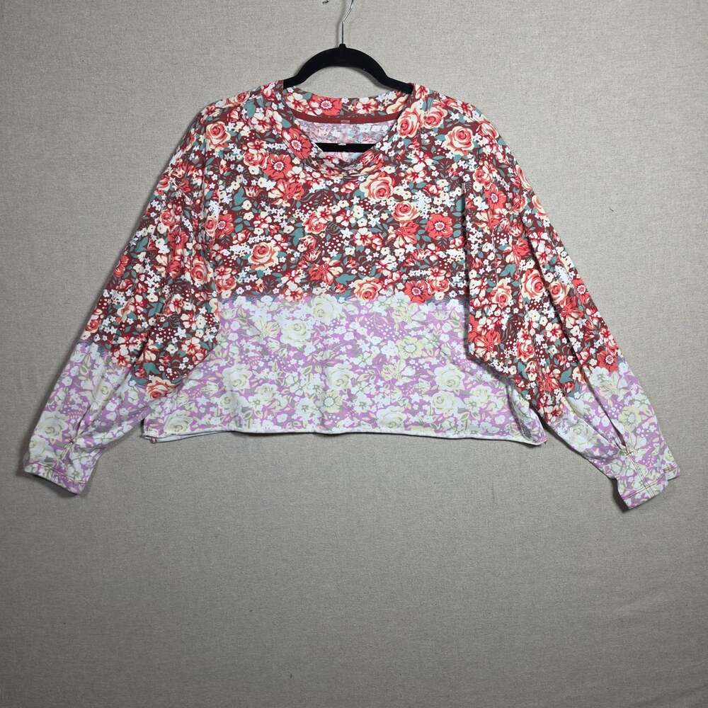 Free People Movement Long Sleeve Floral Crop Top womens S Boxy Loose Lightweight